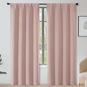 OWENIE Sally Blush Pink Blackout Curtains for Bedroom 72 Inch Length 2 Panels Set, Solid Thermal Insulated Room Darkening Rod Pocket Window Treatment Drapes, W40 x L72 Inch, Blush