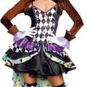 Dreamgirl Adult Mad Hatter Costume for Women, Womens Whimsical Mad Hatter Madness Halloween Costume (Large, Multi)