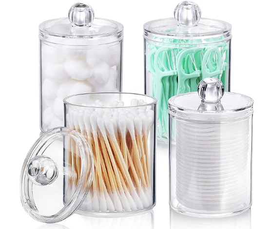 Click to see full view
4+
3 VIDEOS
3 VIDEOS
Zollyss 4 Pack Qtip Holder Dispenser For Cotton Ball, Swab, Round Pads, Floss - 15 Oz Clear Plastic Apothecary Jar Set For Bathroom Storage, Vanity Makeup Organizer, 8 X 8 X 11.7 cm