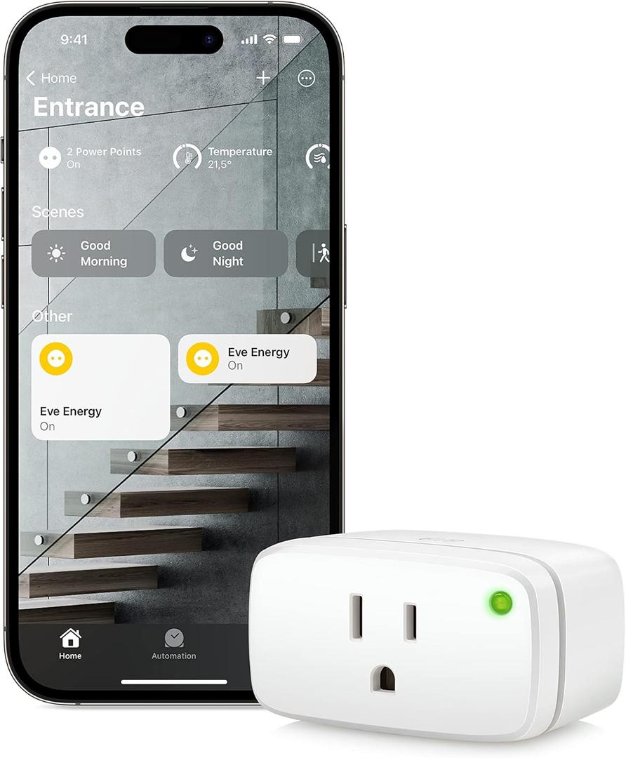 Eve Energy (Matter) - Smart Plug, App and Voice Control, 100% Privacy, Matter Over Thread, Works with Apple Home, Alexa, Google Home, SmartThings