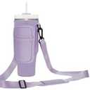 Momocici Cup Holder Carrier Bag with Strap and Pouch for Stanley Quencher 40oz Tumbler. Cup Crossbody Holder Bag Compatible with Stanley Cup for Hiking Travelling Camping.(Lavender)