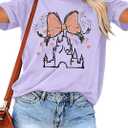 Women Magic Kingdom Shirt Castle Graphic Shirts Casual Family Vacation Holiday T Shirt Cute Short Sleeve Tee Top (X-Large, Purple)
