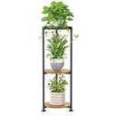 iDavosic.ly 3 Tier Corner Plant Stand Indoor, 34 Inch Tall Vertical Metal Flower Heavy Duty Pot Holder Shelf Outdoor for Patio Porch Living Room, Modern Black & Rustic Brown - Round