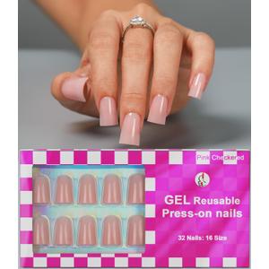 Anyos 16 Sizes Short Duck Press on Nails,Soft Gel Fake Nails Glossy 32pcs with Nail Glue (Nude)