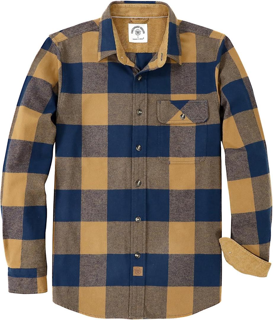 Dubinik 6 oz Flannel Shirt for Men Long Sleeve Casual Button Down Brushed 100% Cotton Shirt (M)