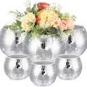 Inbagi 3 Pcs Disco Ball Flower Vase Mirror Glass Vase Disco Ball Planter Candle Holder Bulk for Wedding Centerpieces Bedroom Kitchen Office Decor(Silver, 3 x 4 Inch, 5 x 6 Inch)