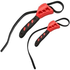 UHANBUT 2PCS Rubber Strap Wrenches, 24 Inch & 19.8 Inch Adjustable Oil Filter Strap Wrench with Reinforced Belt, Pipe Wrenches, Jar Opener Tool for Weak Hands, Water Filters, Plumbing (Red)