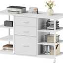 YeTom Mobile File Cabinet,Lateral Filing Cabinet with 3 Fabric Drawers,Rolling Printer Stand with 4 Open Storage Shelf for Home Office, White
