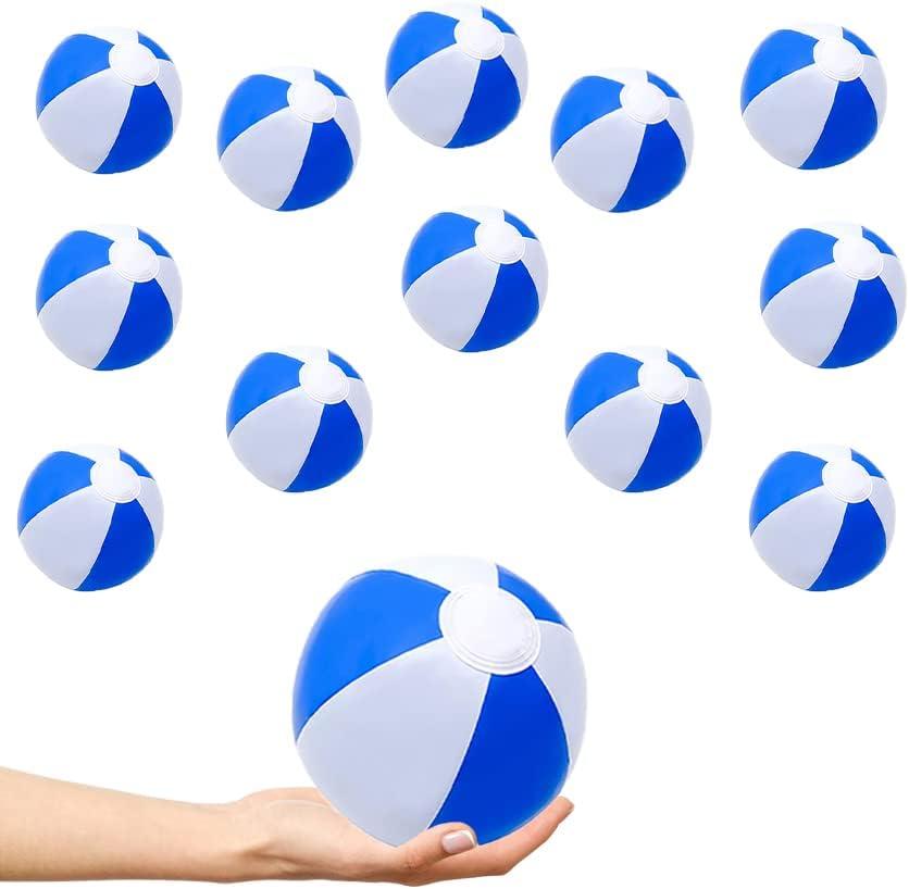 Inflatable Beach Balls Design for Swimming Pool Party Favor, Birthday Parties, Summer Fun Toy (12-Pack, Blue & White 12")
