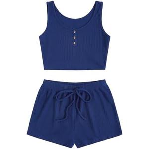 SOLY HUX Women's Button Front Ribbed Knit Tank Top and Shorts Pajama Set Sleepwear Lounge Sets Size XS SOLY HUX Women's Button Front Ribbed Knit Tank Top and Shorts Pajama Set Sleepwear Lounge Sets Size XS