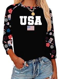 American Flag Shirts for Women Patriotic Tshirts 4th of July Shirt Girls USA Outfits Stars Stripes Tee Tops, L