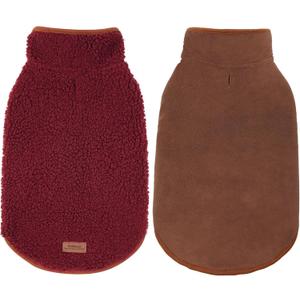 cyeollo Warm Dog Coat Fleece Sherpa Winter Sweater Coats, Turtleneck Dog Jacket Vest for Small Medium Large Dogs with Leash Hole, Soft Reversible Pet Coats for Cold Weather, Burgundy, L