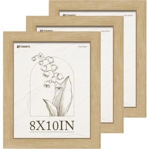 8x10 Picture Frame 3 Pack, Natural Oak Wooden Frame, HD Tempered Glass, 8 by 10 Photo Frame for Tabletop