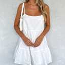 Babydoll Dress for Women Spaghetti Strap Swing Dresses Sleeveless Short Flowy Dress Summer Loose Sundress (White)