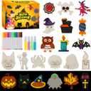 Worgree Halloween Crafts for Kids, 36 Pcs DIY Wooden Magnets Art Craft Supplies Painting Kit for Boys Girls Ages 4-8 8-12 Halloween Party Favors Gifts Basket Treat Goodie Bag Stuffers Classroom Prizes