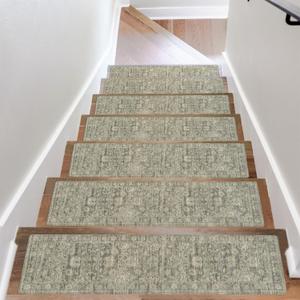 OJIA Stair Treads Non Slip Stair Runners for Wooden Steps, 8"x30" Rubber Backing Stair Mats Carpet Stair Tread Covers Staircase Step Treads for Dogs, Kids & Elders, Brown, 15PCS (Tan)