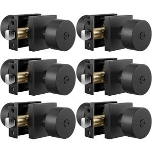 Goldenwarm Matte Black Privacy Door Knobs Interior, Zinc Alloy Matte Black Door Knob, Modern Keyless Bedroom Bathroom Door Knobs, Adjustable & Reversible - 6 Pack