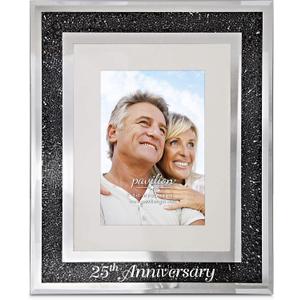 Pavilion Gift Company 85114 Glorious Occasions - 25th Anniversary Black Crystal Mirrored 4x6 Picture Frame,