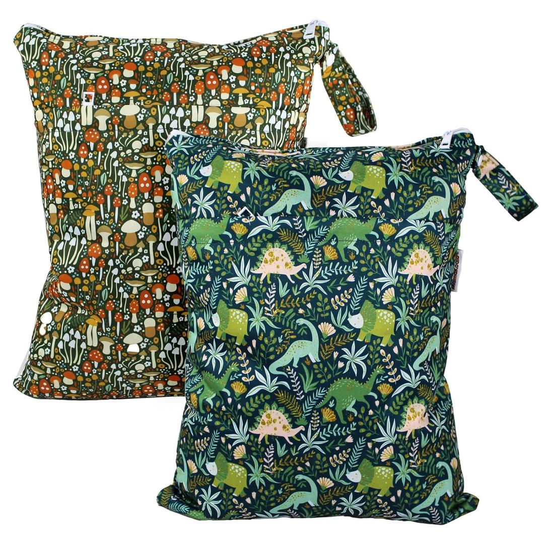 Mama Koala Wet Dry Bags, Portable Washable Reusable Baby Cloth Diapers Bags, 2pcs Medium Size for Travel Beach Laundry Pool Gym Yoga (WB-Forest)