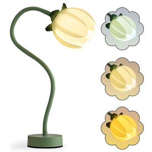 ONXE Tulip Desk Lamp - Rechargeable 3 Color Dimmable Flower Night Light, 360 Bendable Gooseneck, Cordless Metal Table Lamp for Bedroom Decor, Gifts for Women & Teens