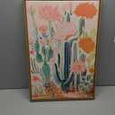 KISSFOX Framed Mexican Canvas Wall Art Cactus Desert Plant Poster Prints Vintage Green Pink Orange Botanical Floral Painting Colorful Southwestern Rustic Picture Decor Living Room Bathroom Bedroom (16"x24" Canvas)