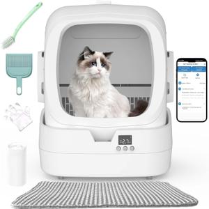 Automatic Cat Litter Box Self Cleaning - APP Control and Weight Monitoring - Ultra-Quiet, Medium Cats and Kittens Litter Box, Safe Anti-PinchAssembly Required