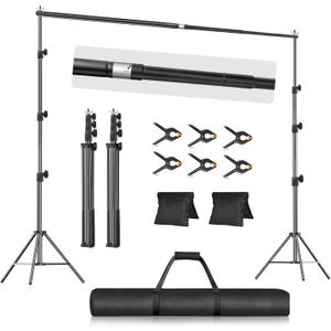 EMART 10x10FT Backdrop Stand, Photo Studio Back Drop Adjustable Stand with 6 Backdrop Clamps,2 Sandbags and Carry Bag,Heavy Duty Background Support System Kit for Photography,Parties,Wedding,Video