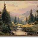 ARPEOTCY Rustic Landscape Wall Art for Living Room Fireplace Hallway, Large Framed Art,20x40in,Vintage Farmhouse Earthy Moody Cozy Decor, Nature Mountain Valley Painting Artwork for Spring Summer