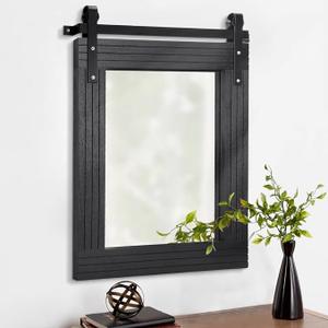 AAZZKANG Black Framed Wall Mirror Large Barn Door Style Wood Mirrors Rectangle Decorative for Bathroom Bedroom Living Room Entryway Home Decor 20"x16"