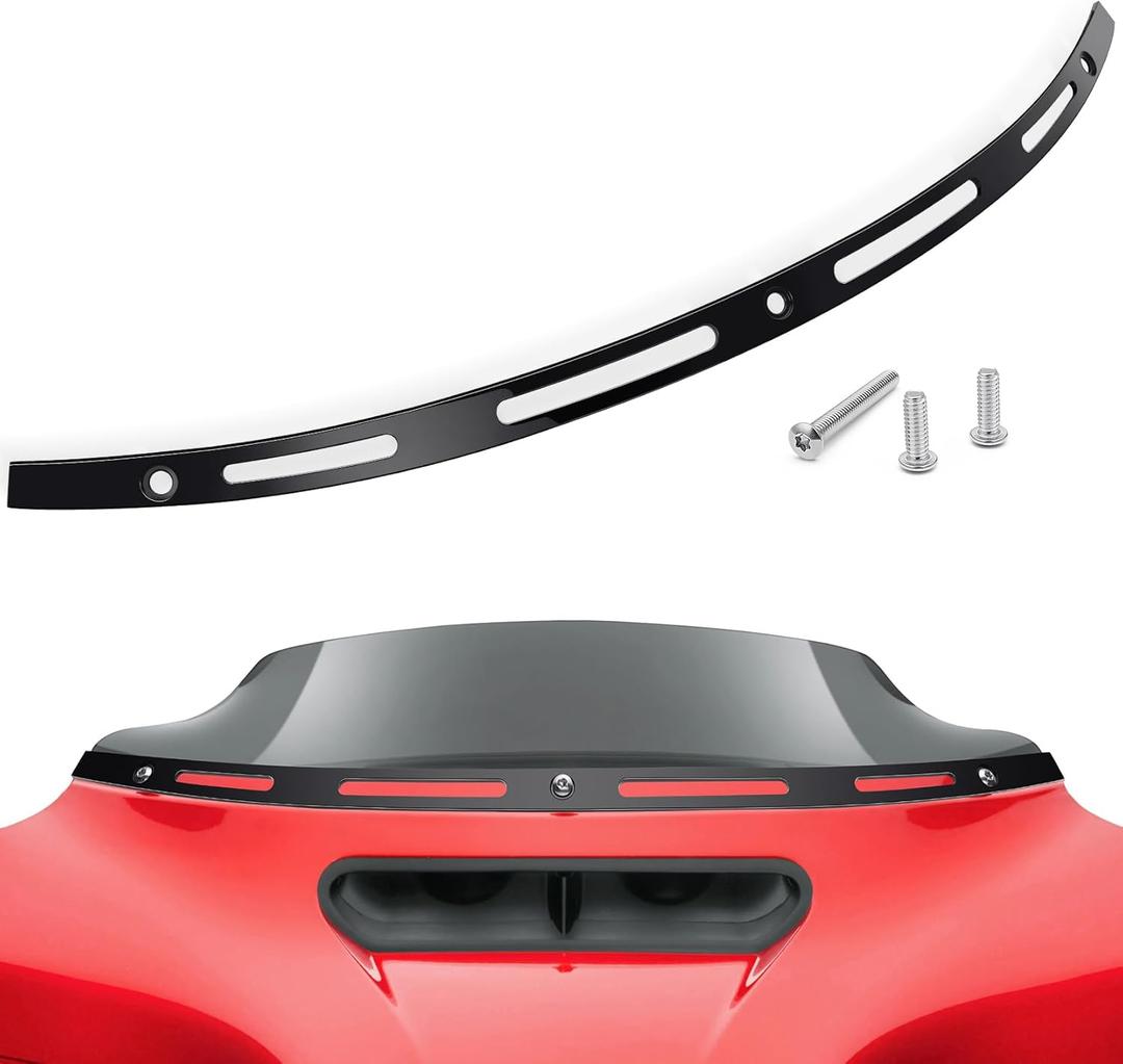 AMAZICHA Slotted Polished Windshield Trim Batwing Windshield Trim Black Compatible for Harley 2014-2024 Electra Glide, Street Glide, Ultra Limited and Tri Glide Models
