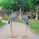 Metal Crane Statue Garden Decor, Heron Statue Yard Art for Outdoor Patio Lawn Backyard Pool Front Porch Decor, Bird Garden Sculpture & Statues, Set of 2, Spring & Summer Decorations