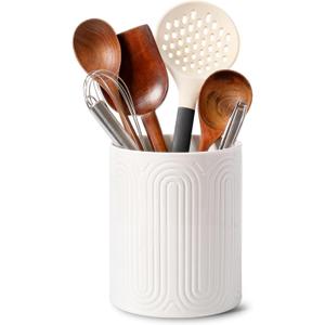 7.1" Ceramic Utensil Holder, Kitchen Utensil Organizer for Countertop, Arch-Design Utensil Crock for Farmhouse Decor & Kitchen Counter, Perfect Housewarming Gift