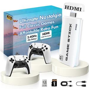Upgraded Retro Gaming Console with 20,000+ Games, Game Stick Pro 4K with 23 Emualtors, HDMI Output Retro Video Game Console Plug and Play with Dual 2.4G Controllers 64G