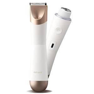 Bikini Trimmer for Women, 2 in 1 Electric Shaver for Women, Pubic Hair Trimmer Waterproof IPX7 with LED, Bikini Razor for Leg Arm Underarm Bikini Area, Pull Bows Gift Box for Friends - Shell White