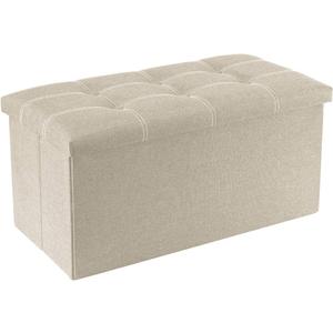 YOUDENOVA 30 inches Folding Storage Ottoman, Ottoman with Footrest Seat Support 350lbs, Storage Bench for Living Room Bedroom, Linen Fabric Beige, 15"D x 30"W x 15"H