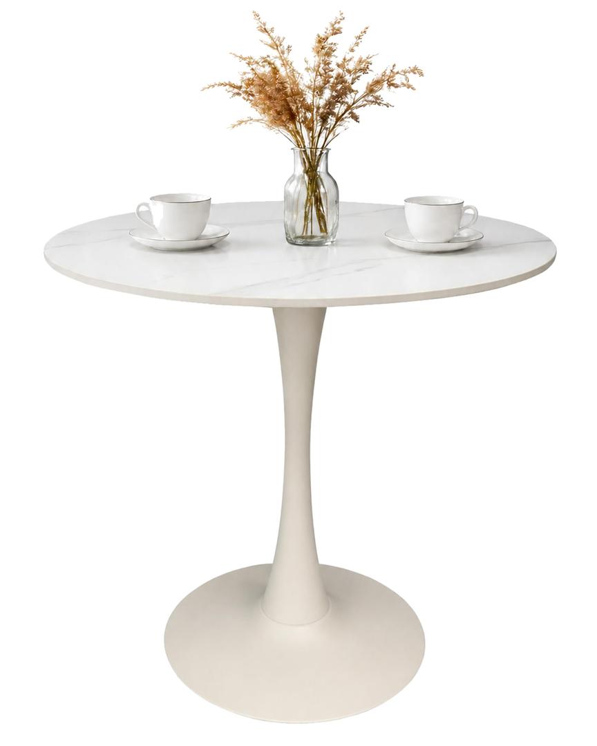 27.6" Round Dining Table with Sintered Stone Faux Marble Top and Iron Base - Modern & Elegant Design for Home & Restaurant Use Living Room, Café Coffee Table, White