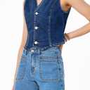 Sidefeel Women's Denim Vest Sleeveless V Neck Zimbaplatinum Jean Vest Top Button Down Crop Waistcoat Vest Summer Outfit (Small)