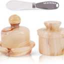 White Onyx Marble Butter Keeper and Butter Dish with Lid, Handmade French Butter Crock for Countertop, Elegant Kitchen Storage & Dining Dcor