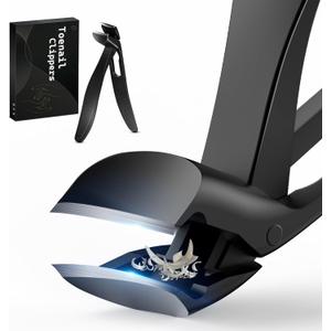 FERYES Angled Head Long Handled Toenail Clipper for Seniors - Large Wide Jaw Nail Clipper with Catcher for Thick Nails - Easier Trimming, Ergonomic Design (Black
