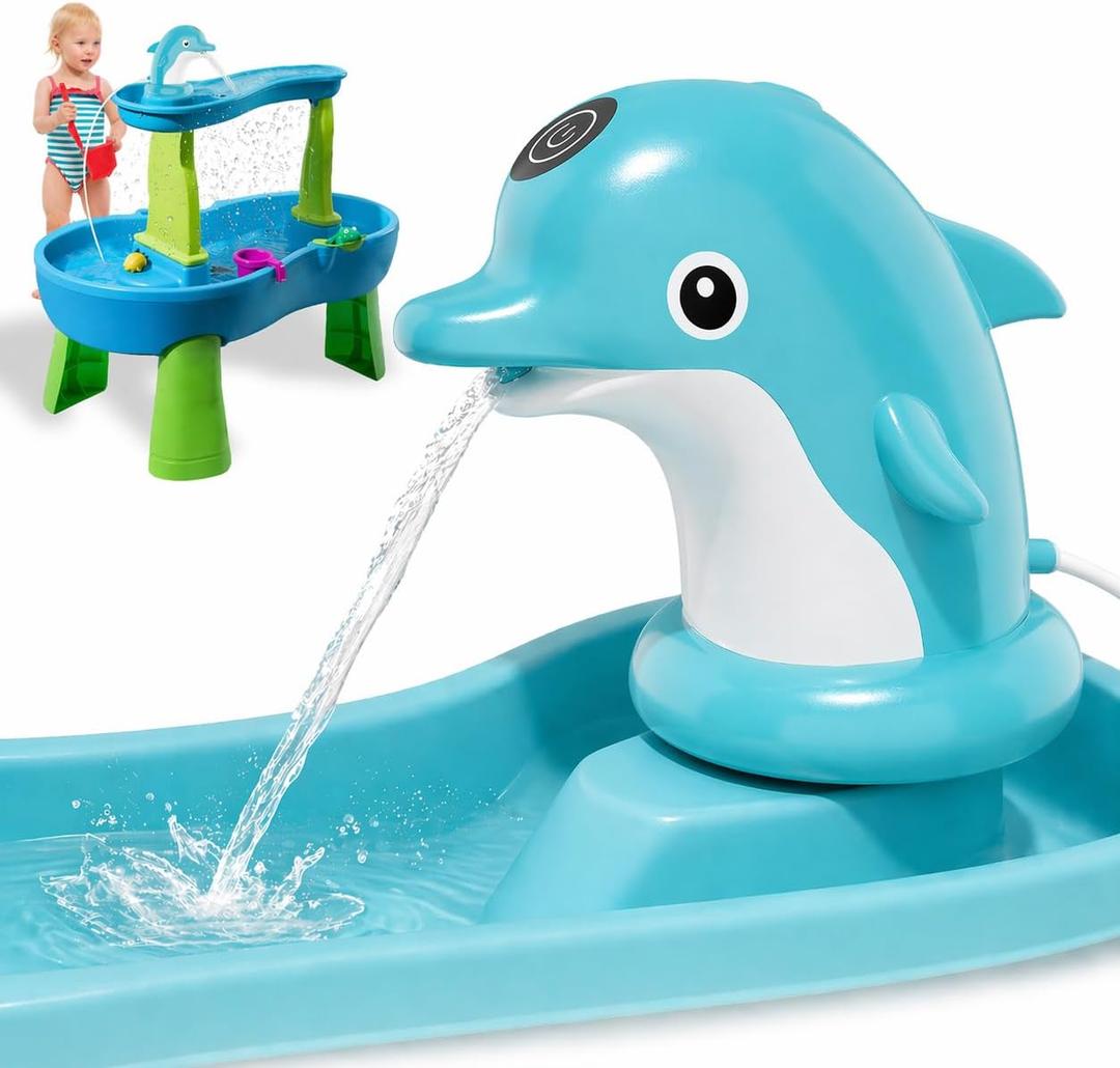 Dolphins Water Table Pump, Cordless Rechargeable Pump for Water Tables, 3 Hours of Non-Stop Work Fun Water Fountain Play, No Drill Installation, Water Play Table Accessories for Toddlers & Kids