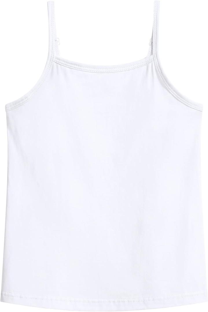 Auranso Girls Undershirts Toddler Cami Camisole Adjustable Straps Sleeveless Cotton Tank Tops for Girls (7-8 Years, White)