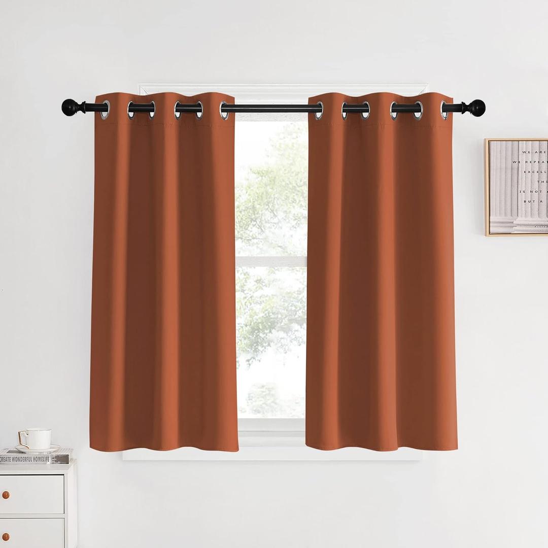 NICETOWN Kitchen Curtains Small Window Halloween Curtains & Drapes, Burnt Orange, 34" W x 40" L, 2 PCs, Thermal Insulated Solid Grommet Panels for Cupboard, Loft, Cafe, Dining Room