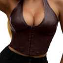 Avanova Women Leather Halter Corset Bustier Tops Sexy Going Out Crop Tank Tops (XS)