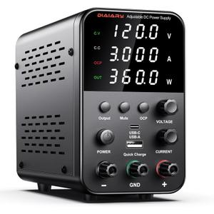 DC Power Supply Variable, 120V 3A Adjustable Switching Regulated DC Bench Power Supply with Intelligent Charging Mode, 18W USB Interface, Precision Encoder Knob