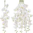 White Orchid Artificial Flowers,4PCS Real Touch Fake Hanging Flowers Faux Phalaenopsis Orchids Plants for Wedding Party Wall Garden Outdoor Home Decor (White)
