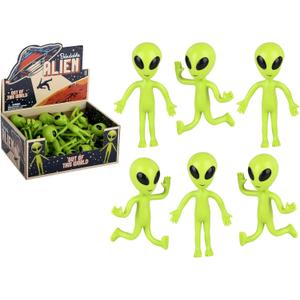 Bendable Rubber Neon Green Aliens - 12 Pack. (4") Action Figures Bendable UFO Aliens Limbs Sensory Stress Relief Fidget Toys. Great Party Favor Trick or Treat Supplies (Neon Green Aliens, 12, Pack)