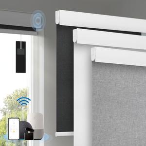 Motorized Blinds with Remote, [Free Solar Panels] Cordless Smart Blinds with Valance Cover, Blackout Electric Blinds with Remote Control, Automatic Roller Shades for Windows Light Gray 26" W x 72" H