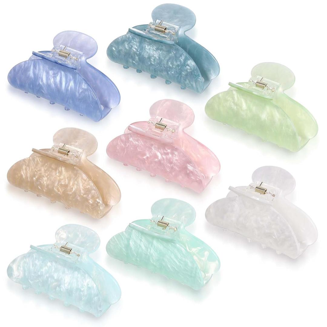 8 Pcs Large Acrylic Hair Claw Clips for Women Non-slip Strong Hold Hair Jaw Clamps for Thick Thin Hair Cute Stylish French Hair Accessories (Multicolor)