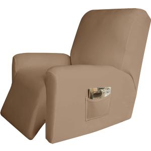 Easy-Going 4 Pieces Microfiber Stretch Recliner Slipcover  Spandex Soft Fitted Sofa Couch Cover, Washable Furniture Protector with Elastic Bottom for Kids, Pet(Recliner, Camel)