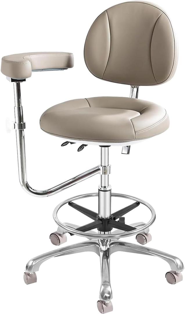 Ergonomic Dental Saddle Stool - Adjustable Rolling Dentist Chair with Back Support for Hygienists, Assistants - Medical Office & Salon Use -Grey